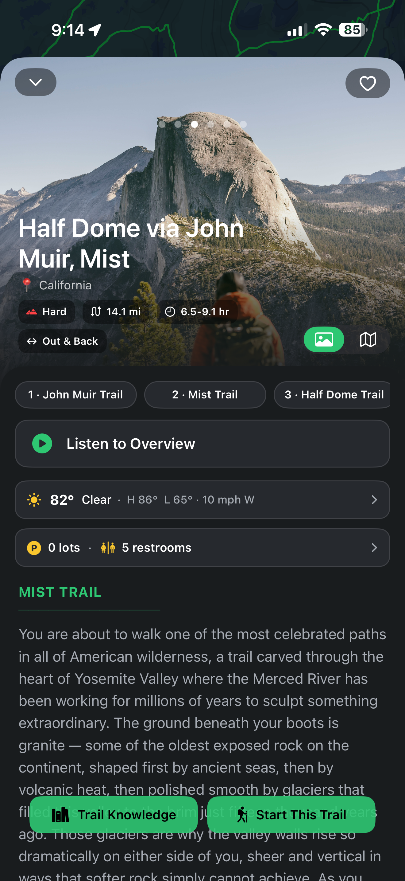 Trail info card with photos